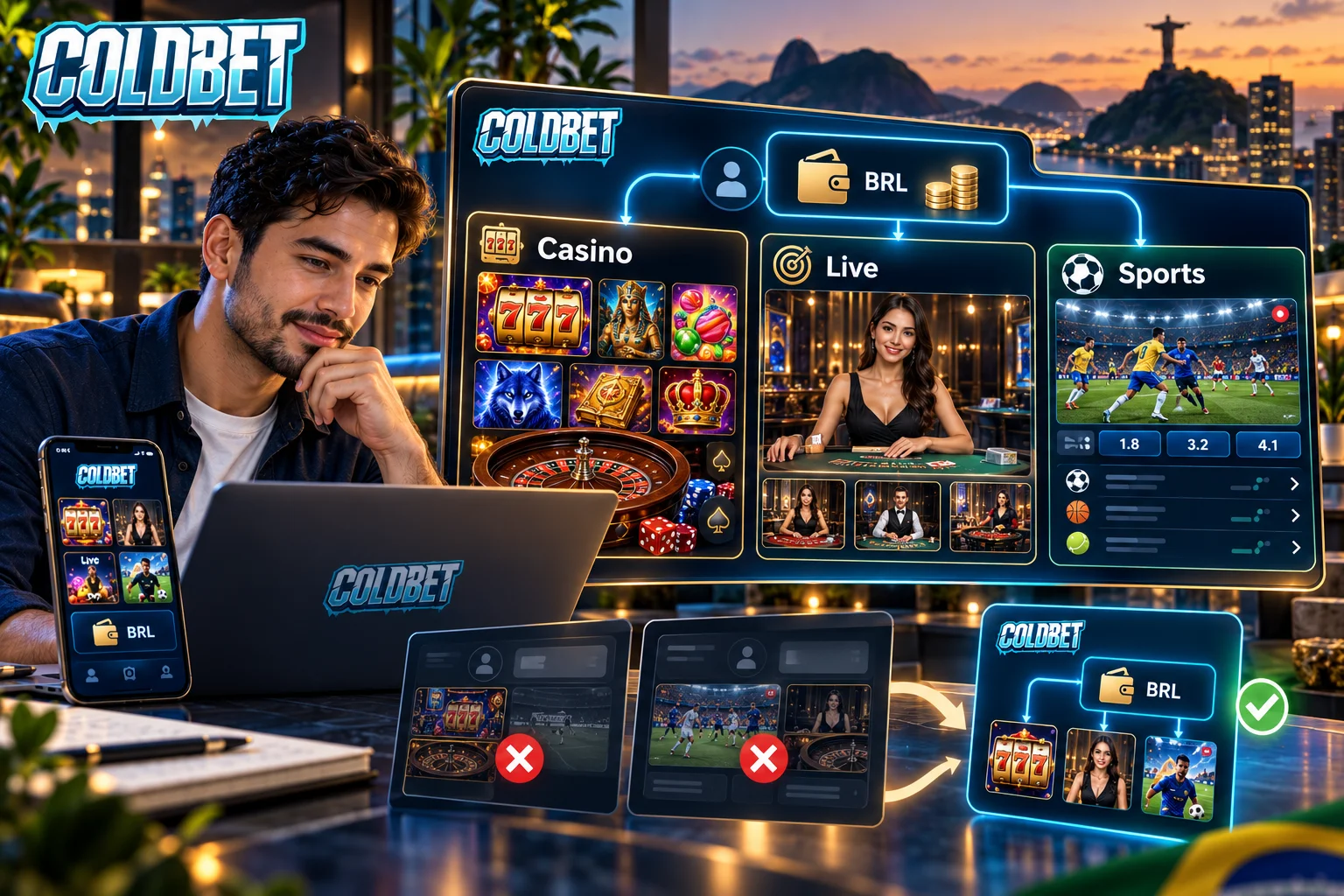 Plataforma ColdBet Brasil com cassino, mesas ao vivo e apostas esportivas na mesma conta em reais