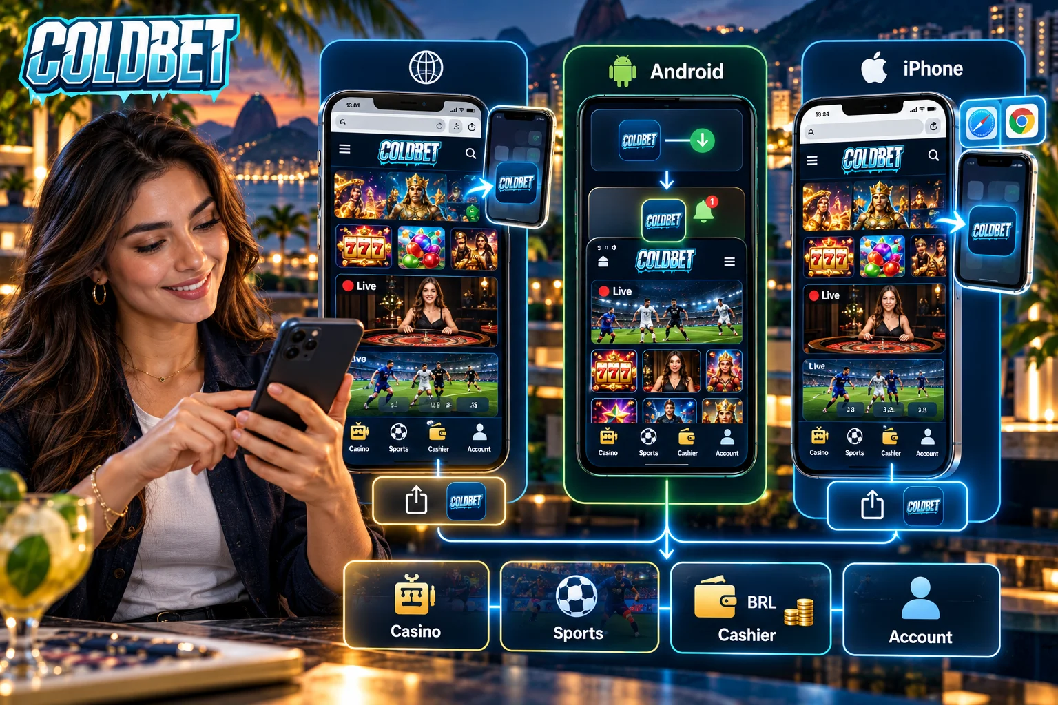 ColdBet no celular: navegador, APK para Android e acesso pelo Safari no iPhone, com cassino, esportes, caixa e conta